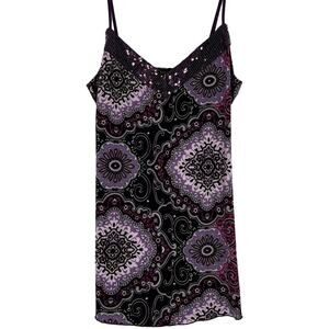Cacama VTG Purple Sequins Lavender Paisley Cami Top Romantic Date Night Size M